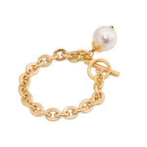 BEN AMUN Gold Made In Usa 24kt Gold Plated Pearl Chain Toggle Bracelet